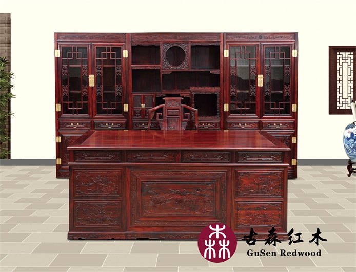 古森红木黑酸枝山水书房