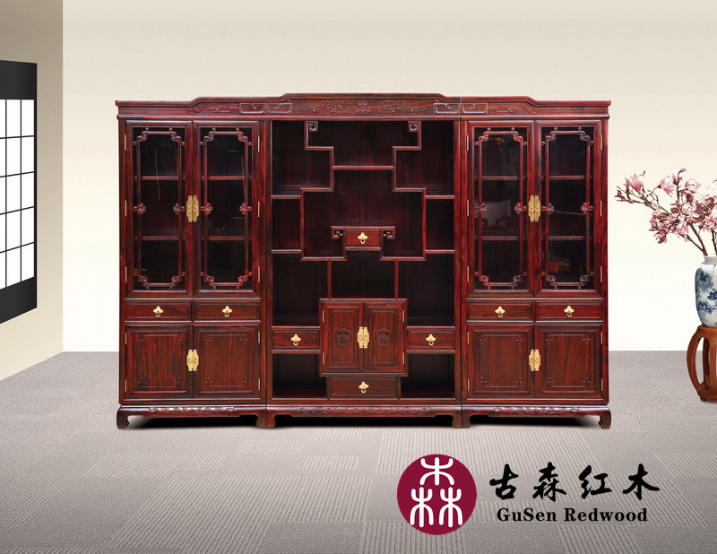 古森红木黑酸枝书柜