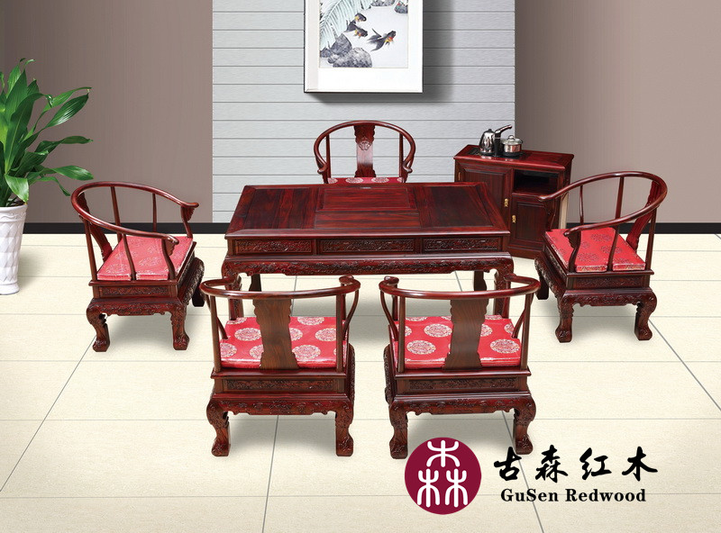 古森红木黑酸枝金狮茶台